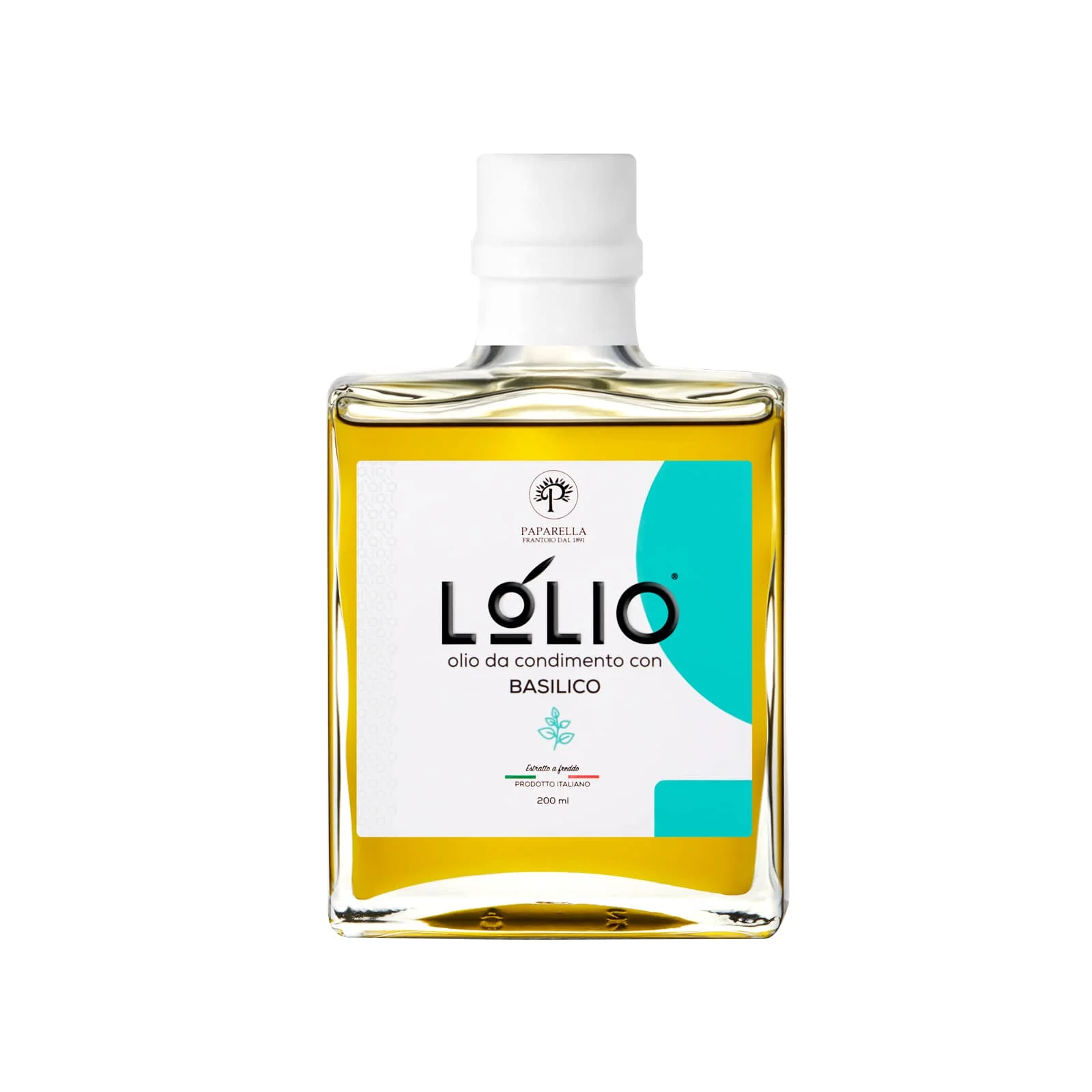 LOLIO Aromatic Italian Extra Virgin Olive Oil Flavored with Basil Boccetta  0,2 L - Frantoio Paparella - Puglia - Italy