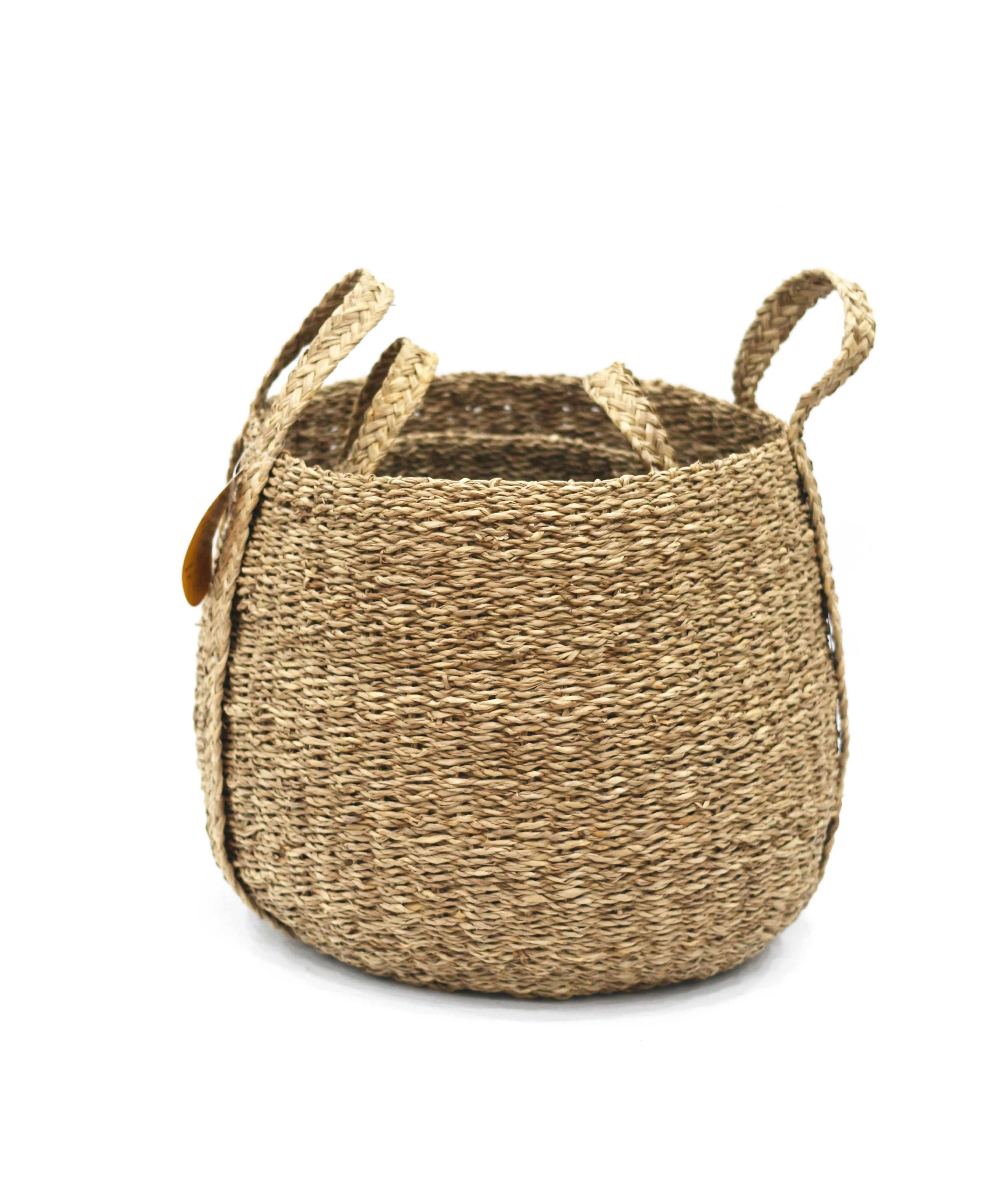 Hot-selling big round woven straw seagrass belly basket for laundry storage or planter pot
