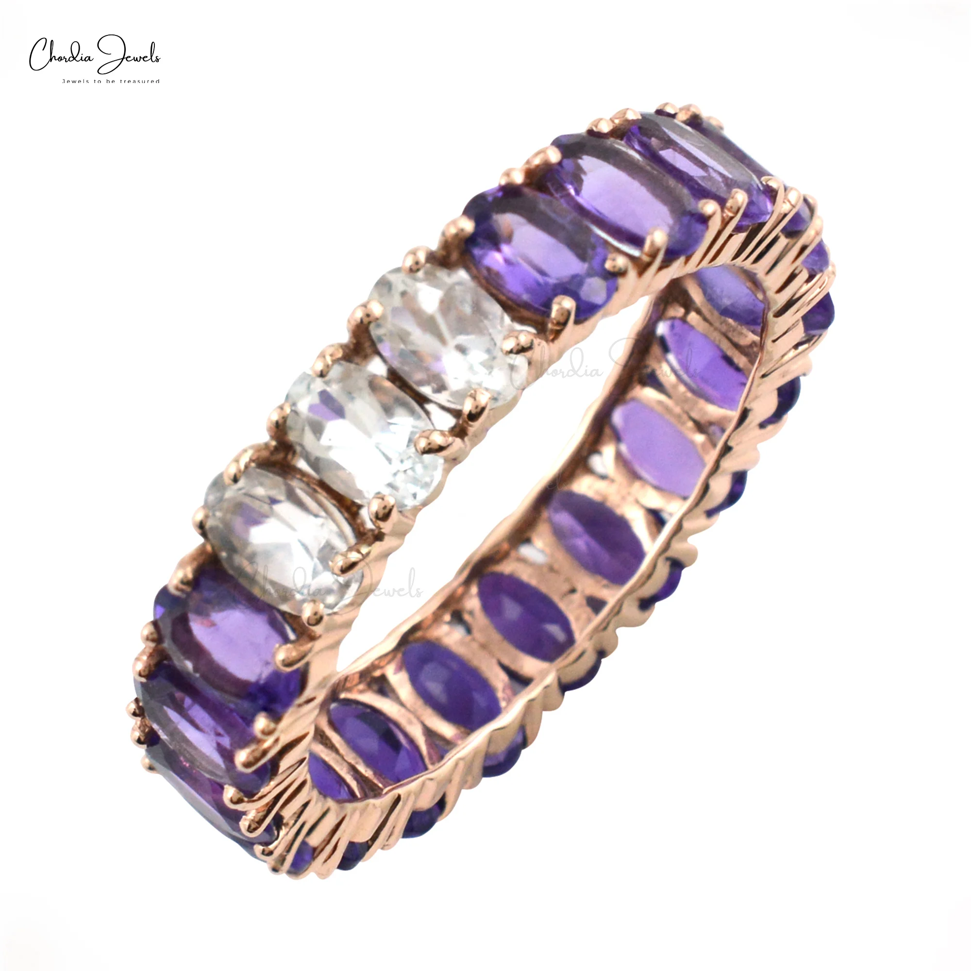 925 Sterling Silver Micron Plated Gemstone Jewelry In Amethyst And White Topaz Eternity Ring For Women Fashion Jewels Wholesale