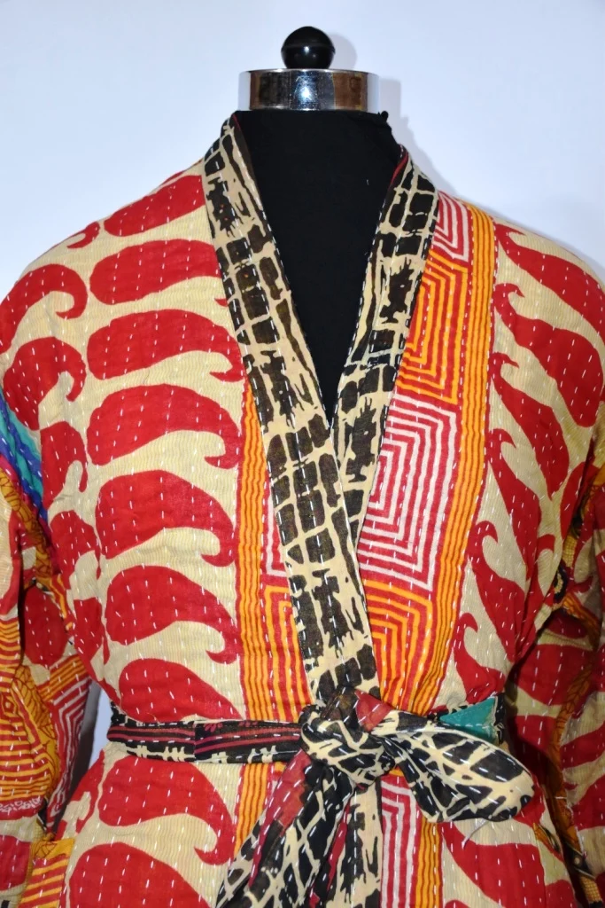 Женское винтажное кимоно Kantha из чистого шелка пиджак свободного размера регулируемое средней длины женское шелковое Kimonos