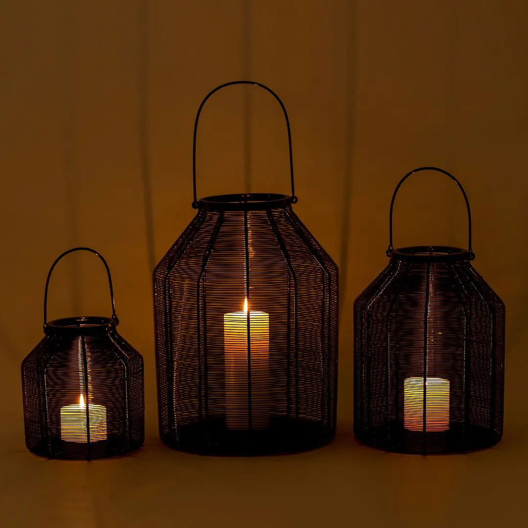 Hot sale set of 3 white Moroccan style metal candle lantern with clear glass high metal christmas decoration candle lantern