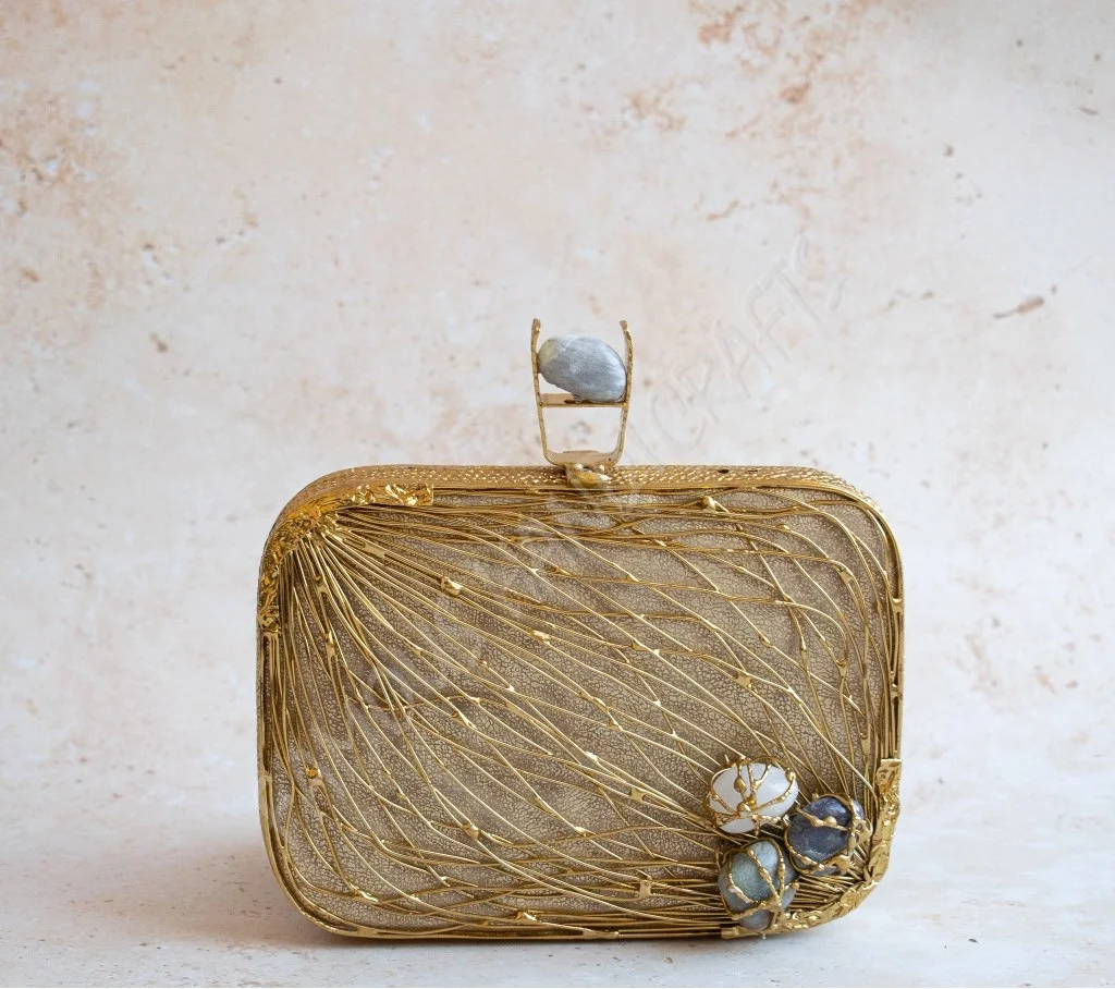 High Quality Hot Selling Mother of Pearl Inlay Brass Clutch With Wire Work On Top at Best Price