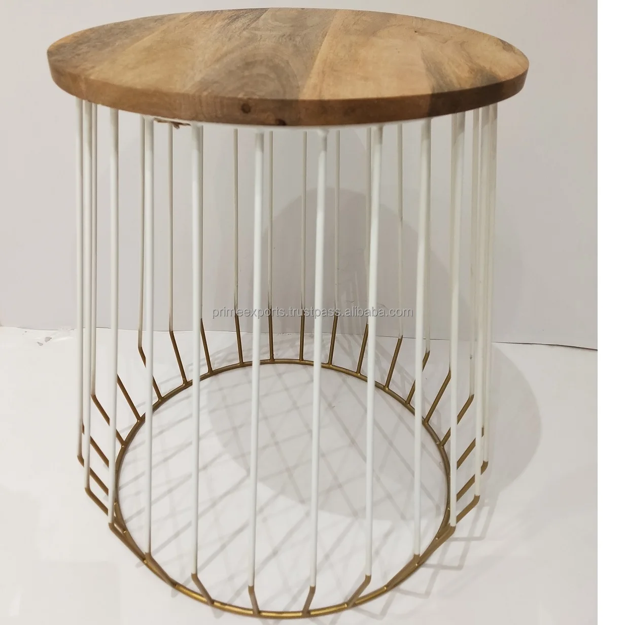White and Gold Wire Metal Designer With Wooden Top Side Stool table Furniture  Scandinavian Stool European Stool