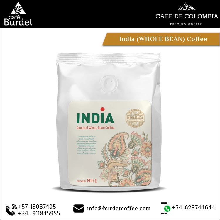 Bulk Stock Good Quality 0.5kg Weight White Label 500gm India Rich Whole Coffee Bean