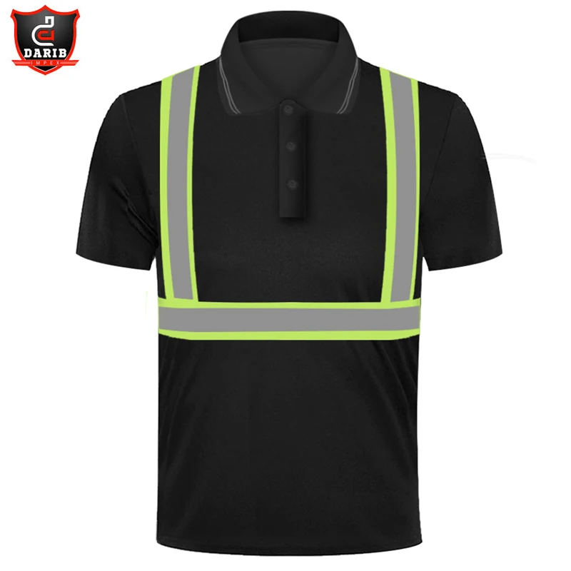 High Visibility Polo Shirt Two Tone Black Safety Polo Shirts Reflective Stripes Hi Vis Construction Clothing