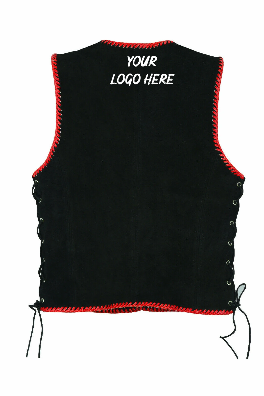 
Fully Customized Leather vest Mens Real Leather Suede Leather Vest Red Braided Black Motorcycle Clothing 