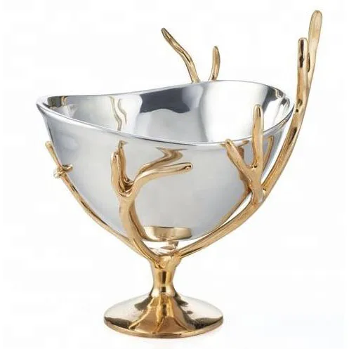 hot selling antique design metal serving bowl with gold stand serving bowl for table centerpiece decor ramadan serving bowl