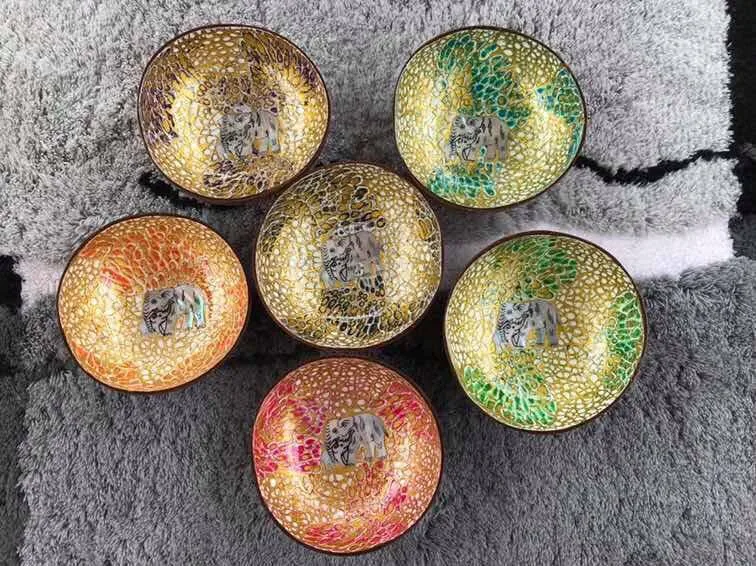 Миска из кокосовой скорлупы, красочная, Экологически чистая, безопасная для еды, Высококачественная миска из кокосовой скорлупы, посуда из кокосовой скорлупы