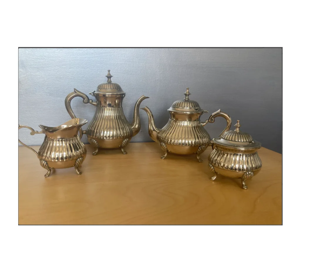 Винтажный EPNS золотой Латунный Чай Кофе Кава набор с 4 горшками Блестящий Золотой для сервировки подарков наборы на свадьбу фирменный домашний декор