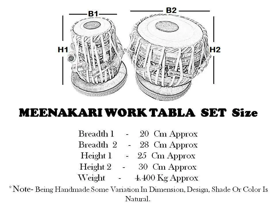 Indian Musical Instrument Tabla Meenakari Bayan, Sheesham Wood Dayan Drum Educational Meenakari Table Set Chrome Finish