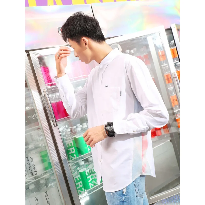 Top sale	Express order Brand Designer Homme staff uniform 3D emboss logo patch CVC panelled full sleeve shirts for men