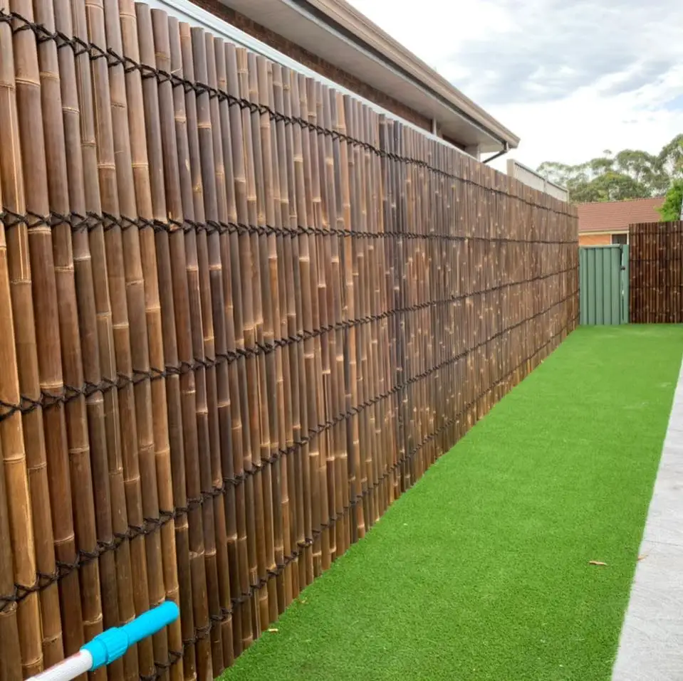 High Quality Bamboo Slat Rolled Fence Bamboo Slat Screening Half Round Black Bamboo Fence Size Customized +84947900124