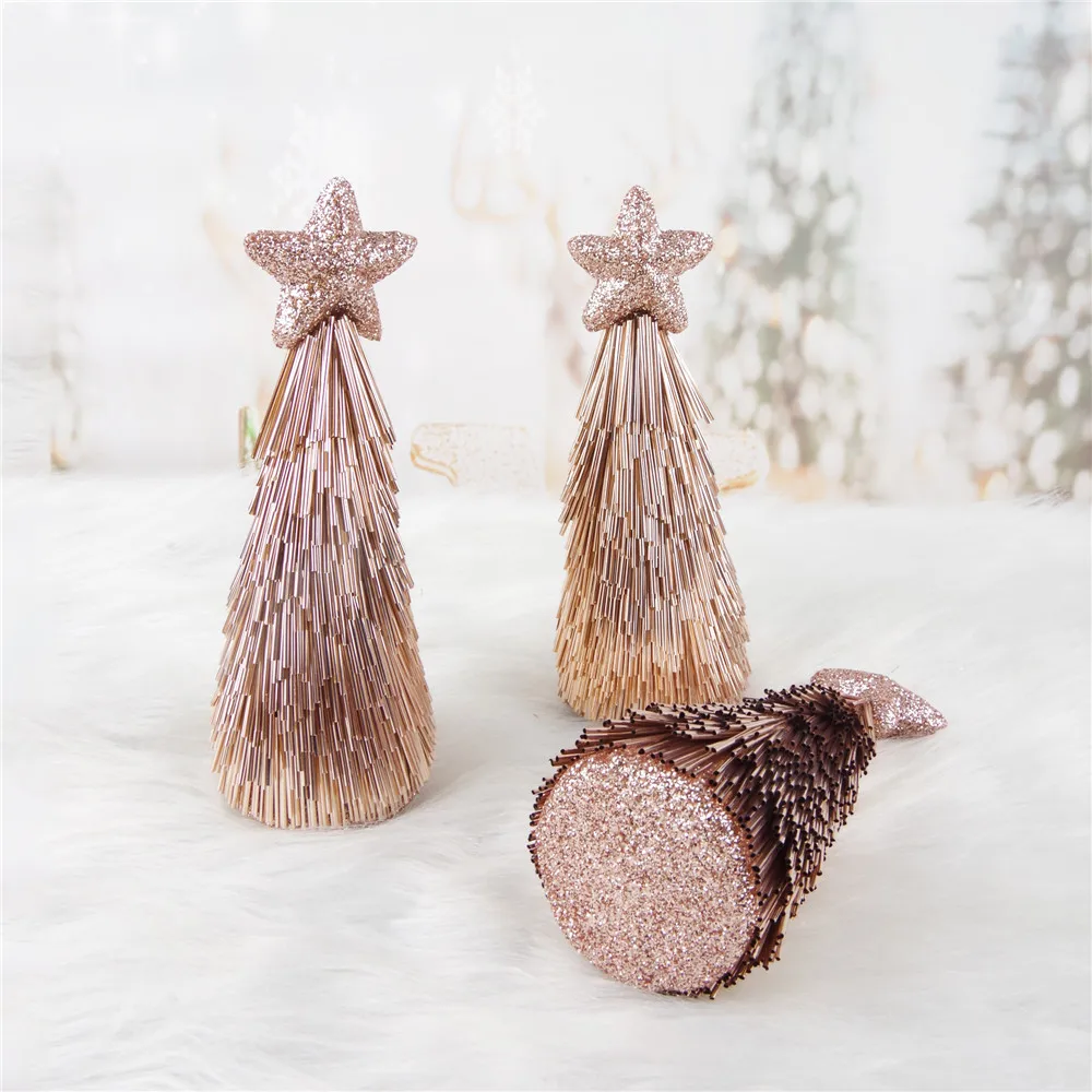 Цвета шампанского, золотые рождественские украшения, мини-Конусная Рождественская елка, декор книжной полки.