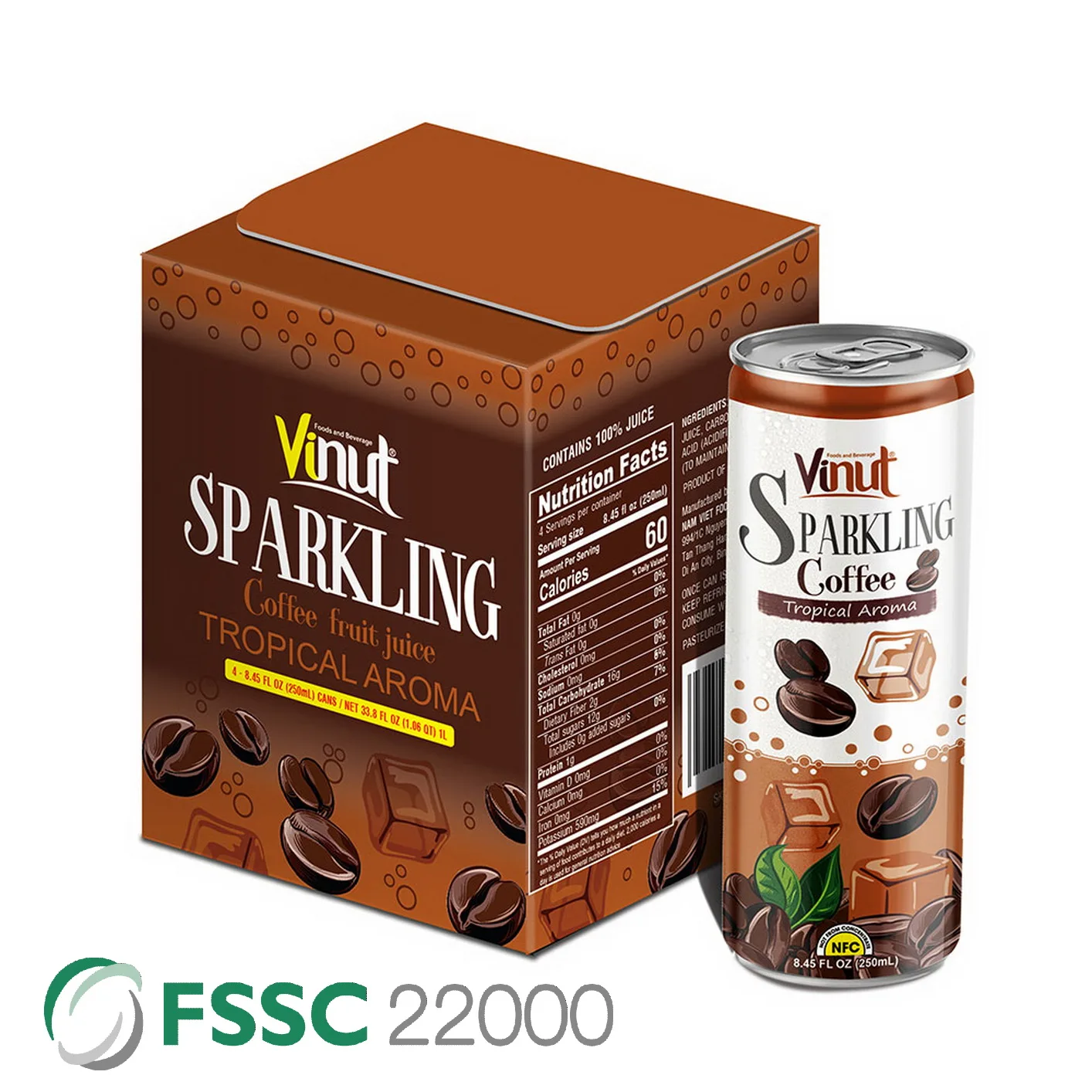 250ml Carbonated drinks VINUT Can (Tinned) Tropical Coffee Aroma Sellers diet soft drink Custom Private Label