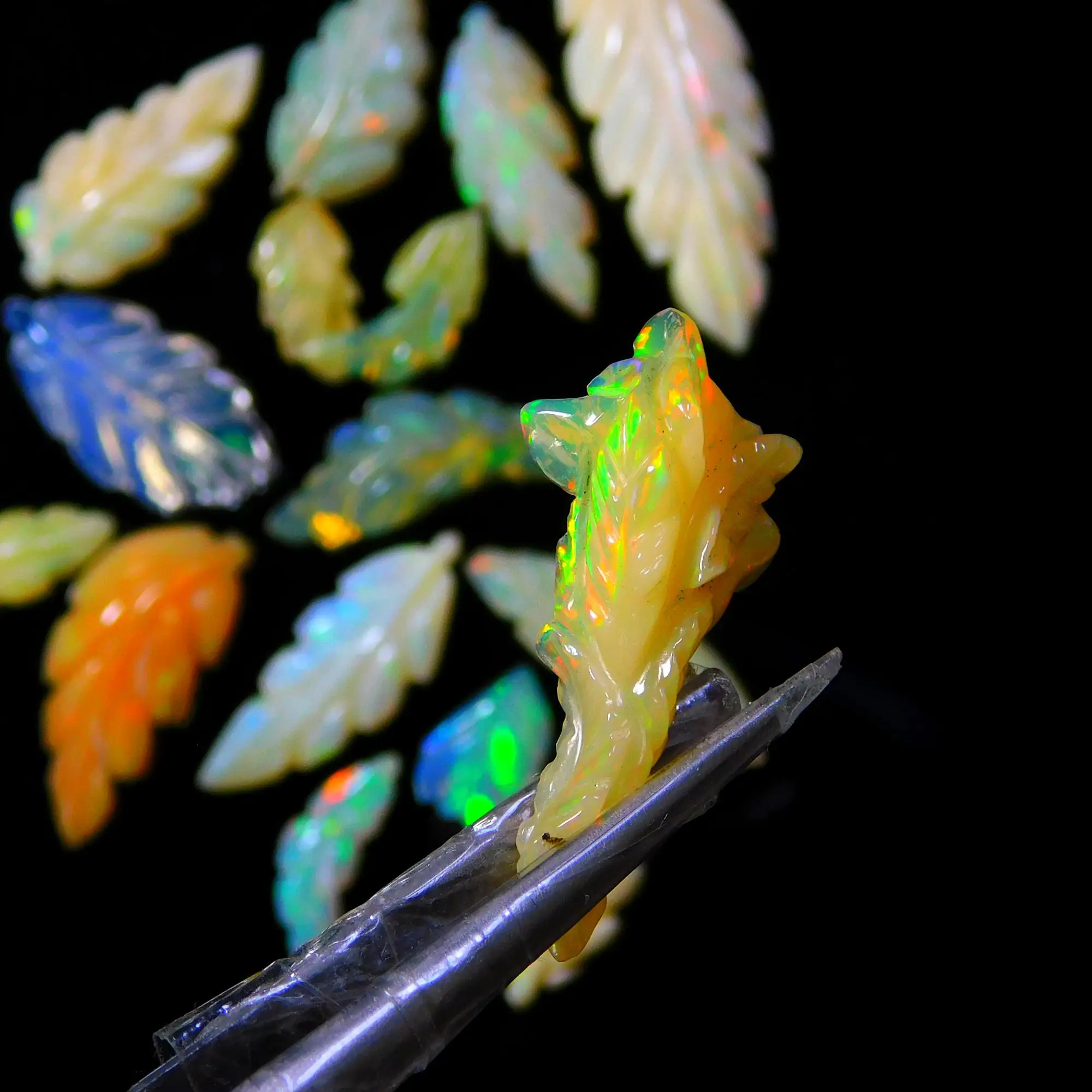 6x8 MM Natural Ethiopian Opal Carved Leaf Shape Loose Gemstone Multi Color Cabochon Cut Finest Quality Stone Ethiopian Opal