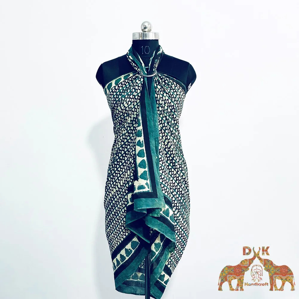 Hot sale block print Pareos Pure cotton hand block print coverup wrap up beach wear sarong for women