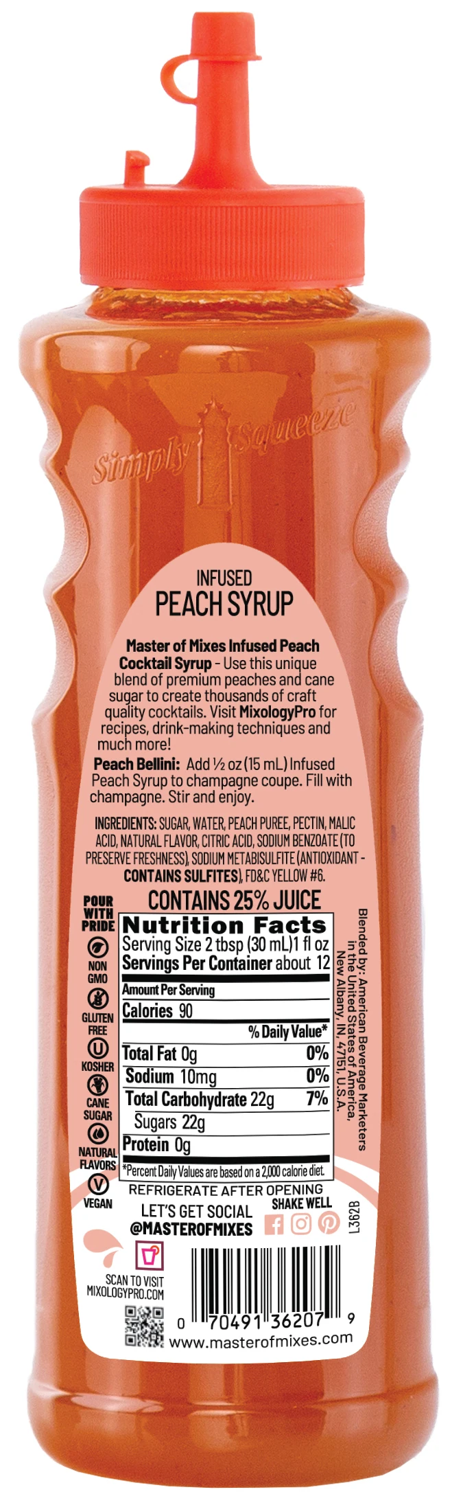  Коктейльные принадлежности персиковый сироп-375 мл готовый к использованию без спирта коктейльный ингредиент