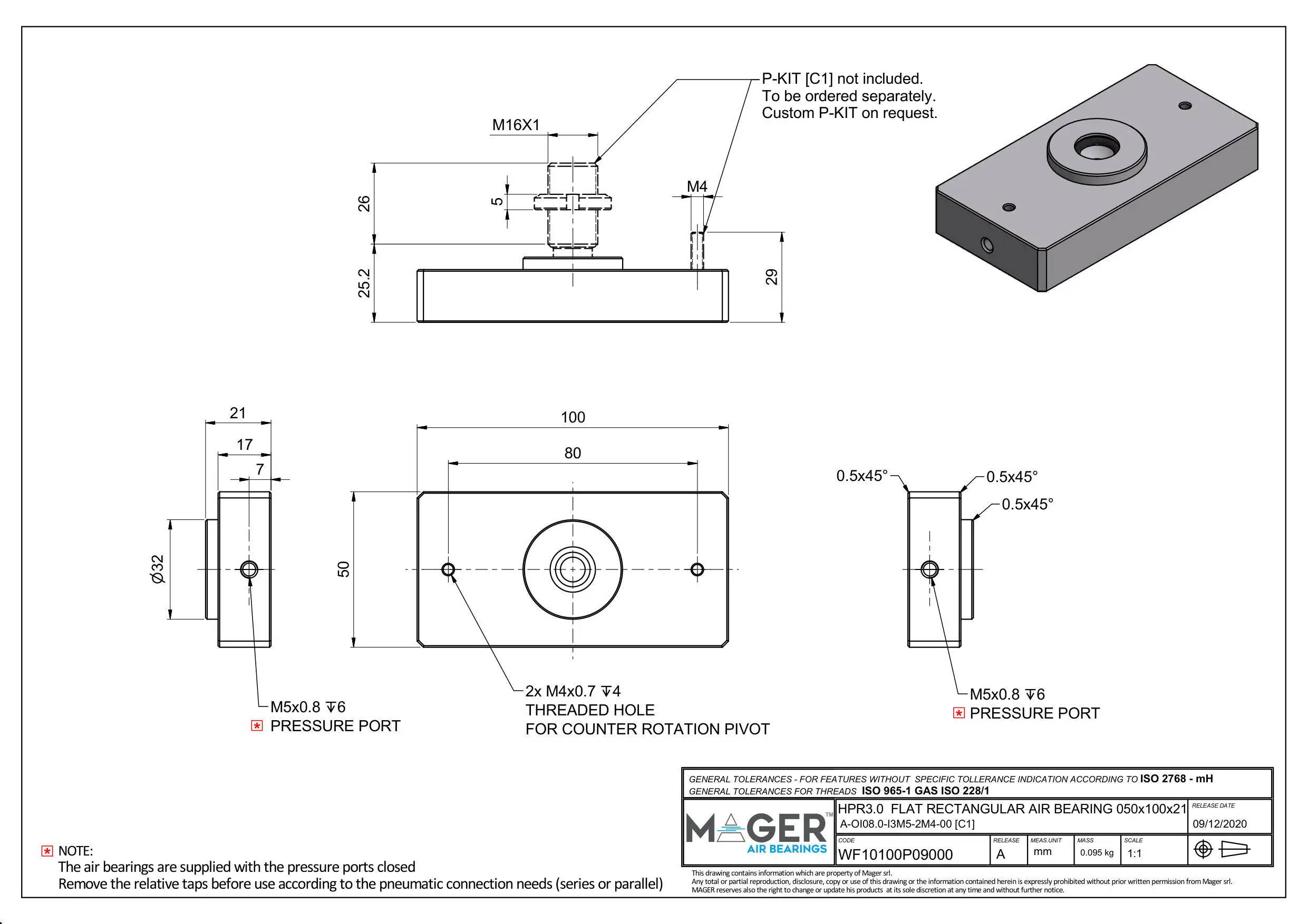 ITALY TOP QUALITY FLAT RECTANGULAR AIR BEARING HPR3.0 50x100x21