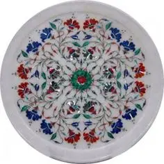 Handcrafted Traditional White Marble Inlay Decorative Stone Natural Inlay plate Dinner Set good quality plates wholesale price