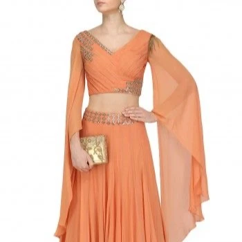 LONG SLEEVES HEAVY Embroidered work LEHENGA CHOLI/CROP TOP SKIRT MEHENDI ATTIRE BOLLYWOOD fashion Blouse bridesmaid pattern