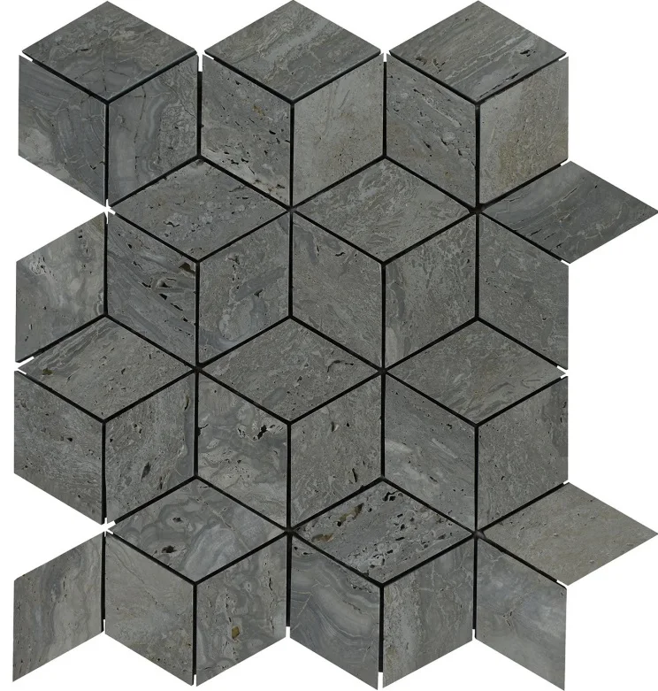 Grey Travertine 3d Shaped Shape Mosaic Tiles at Wholesale Price from India