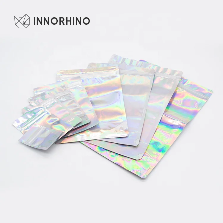 Holographic Aluminum Foil Mylar Bag Stand up Pouch with ziplock INNORHINO