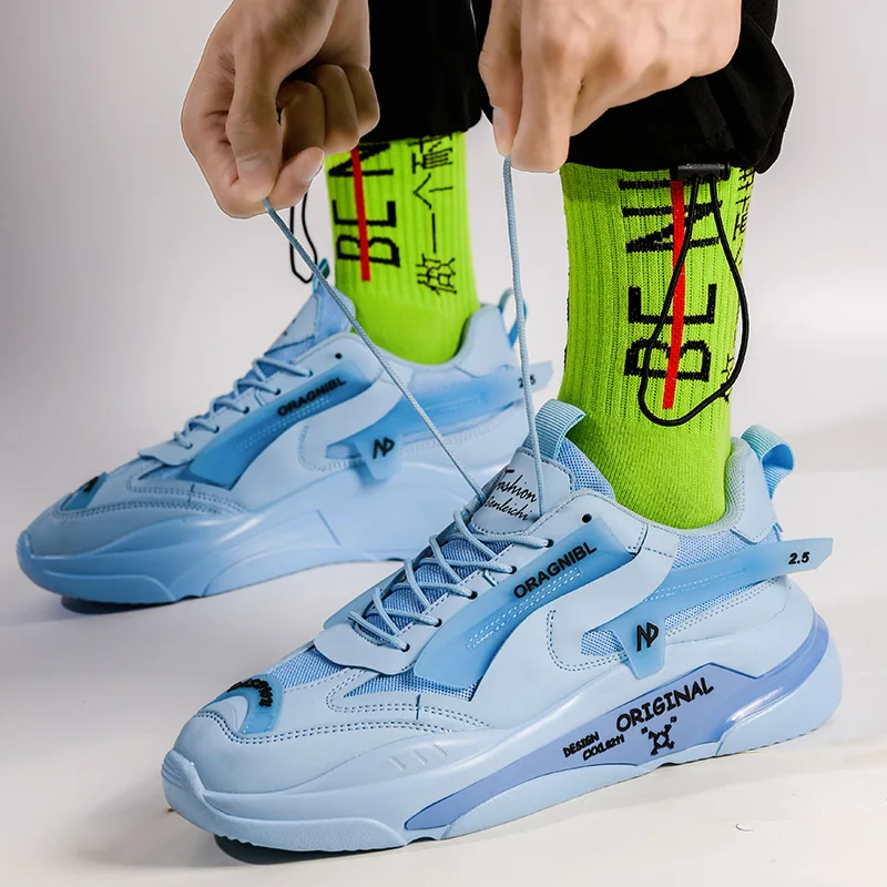 2023 soft sole high quality thick bottom retro shoes blue custom sneaker China manufacturer Men Casual Shoes