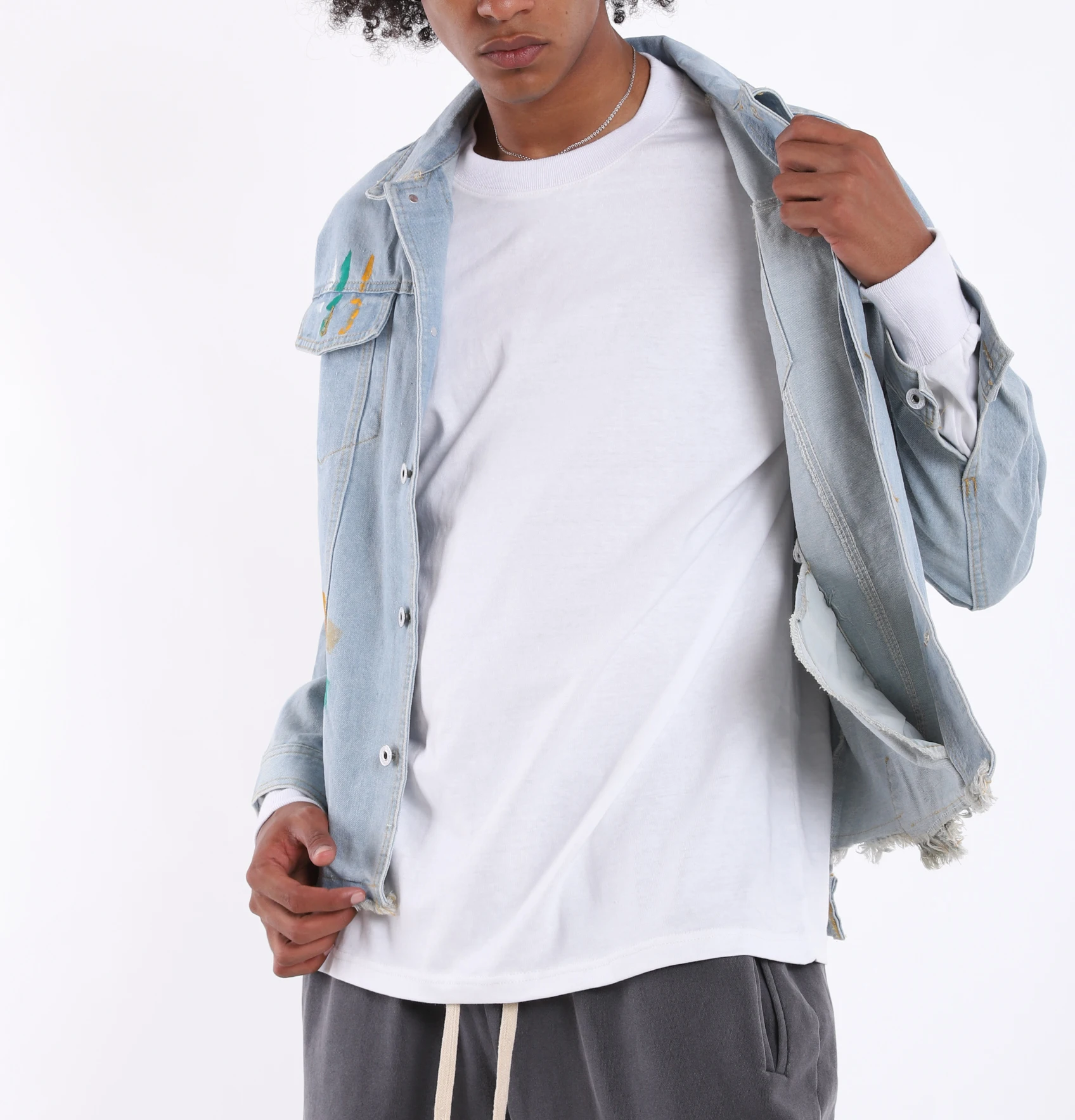 Low MOQ for Small Business Beginner Custom Jean Shirt Faked Washed Man Denim shirt Long Sleeve