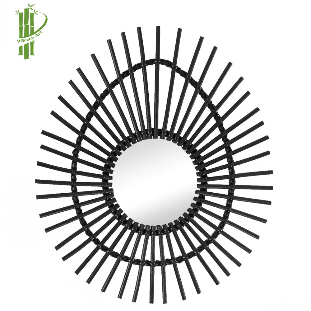 Wall Mirror Handmade Home Decor Vintage Handicrafts Wood Bamboo Wicker Rattan Frame elip oval sun eyes shape mirror in Vietnam