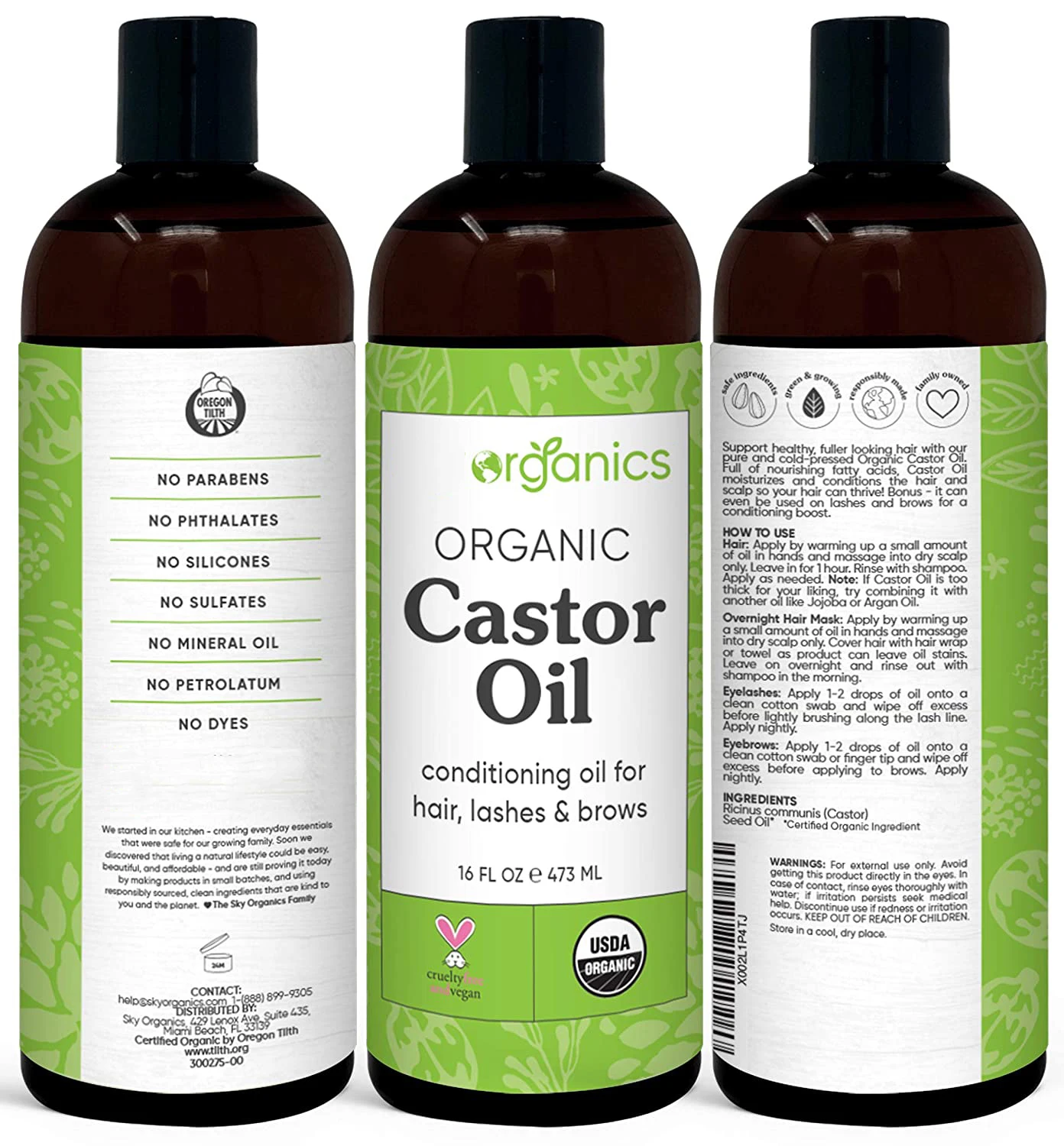 Castor Oil Organic Cold-Pressed (16oz) 100% Pure Hexane-Free Castor Oil - Conditioning & Healing, For Dry Skin, Hair Growth