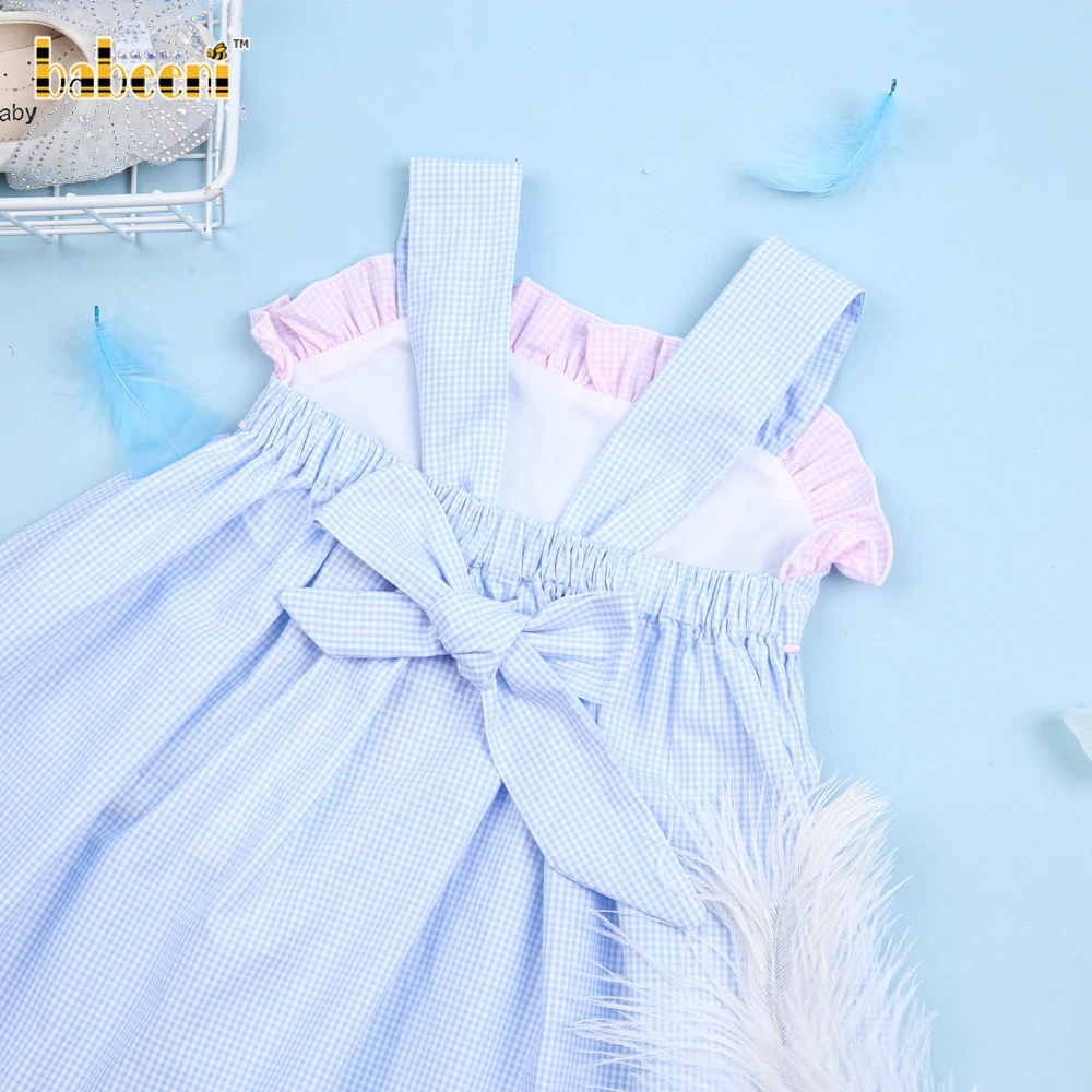 Baby blue gingham plain dress OEM ODM kids dresses wholesale manufacturer - BB2506