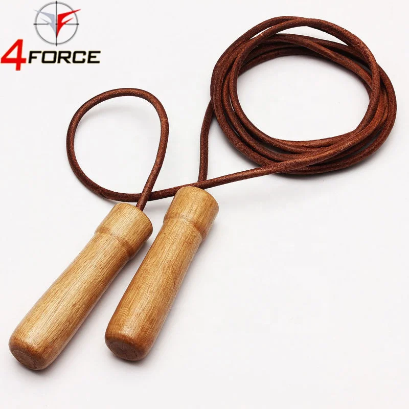 Wood Speed Sports Training Wooden Handles Leather Skipping Jump Rope