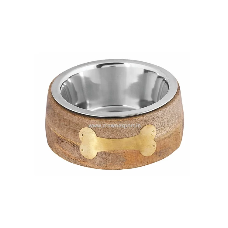 Classic Wood and Stainless Steel Pet Feeder Indian Dog Bowl Pet Bowl Wooden Feeder Dog Food Bowl Feeding Cup wooden dog Feeder