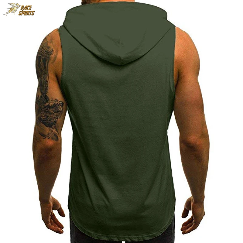 Men Hoodies Tank Top Sleeveless Muscular Gym Sport Slim Vest Bodybuilding Hooded Shirt Sleeveless Hoodie