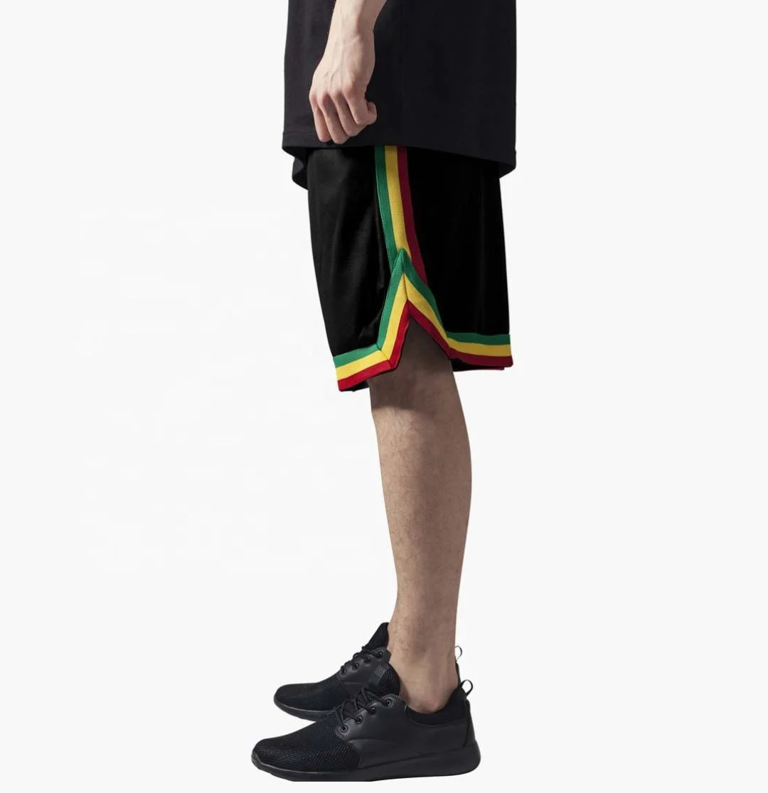 Custom embroidery basketball shorts with pockets multi color side trim Gym Mesh Sweat Running Shorts Elastic Waist for Men