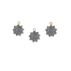 Black Sunstone Gemstone Gold Electroplated Sun Shape Pendant Jewelry GS-05