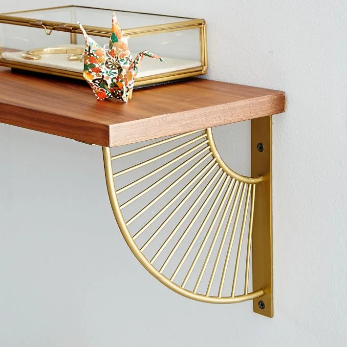 Classic Wooden Golden Wall Mounted Shelf Iron in Wire Living Room Bookshelf Storage Home Decor At Wholesale Price From India