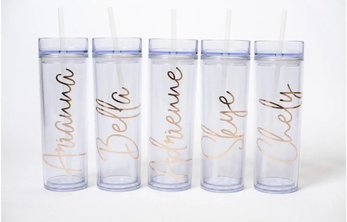 PLASTIC SKINNY TUMBLER TRAVEL CUP GOLD FOIL Tumbler Insulated Travel Mug Glitter Tumbler 16oz Skinny Party Cup with Gold Lid
