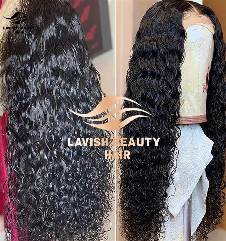 Lavishbeauty Water Wave 4x4 Lace Front Wigs Human Hair Pre Plucked 150% Density Brazilian Virgin Human Hair Wigs for Black Women