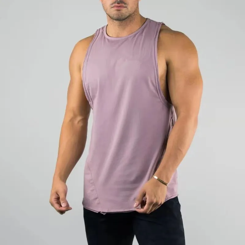 100% Cotton Blank Bodybuilding Exercise Gym Cut Off Top Tank Curved Hem Sublimation Athletic Workout Fit Tank Top For Men