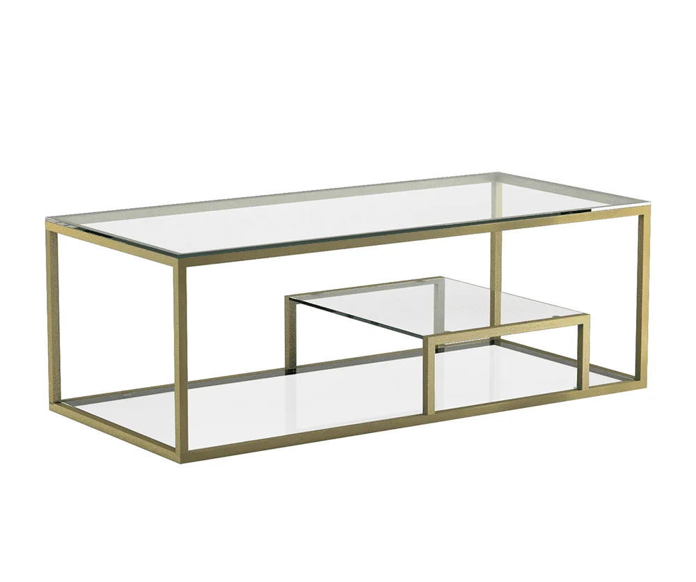 Square Shape Metal Coffee Table for Living Room Clear Glass Top  On MS Frame SS Frame Cheap Affordable Metal Furniture Wholesale