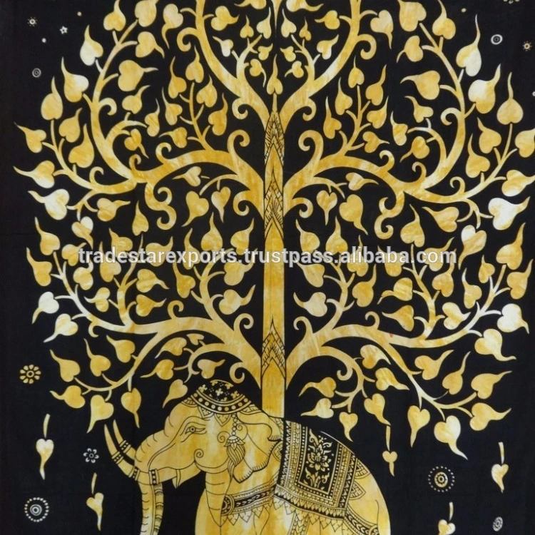 Tree of life Indian Cotton Printed Tapestries Mandala Wall Hanging Tapestry Tree Of Life Wall Hanging Gold Indian Tapestry