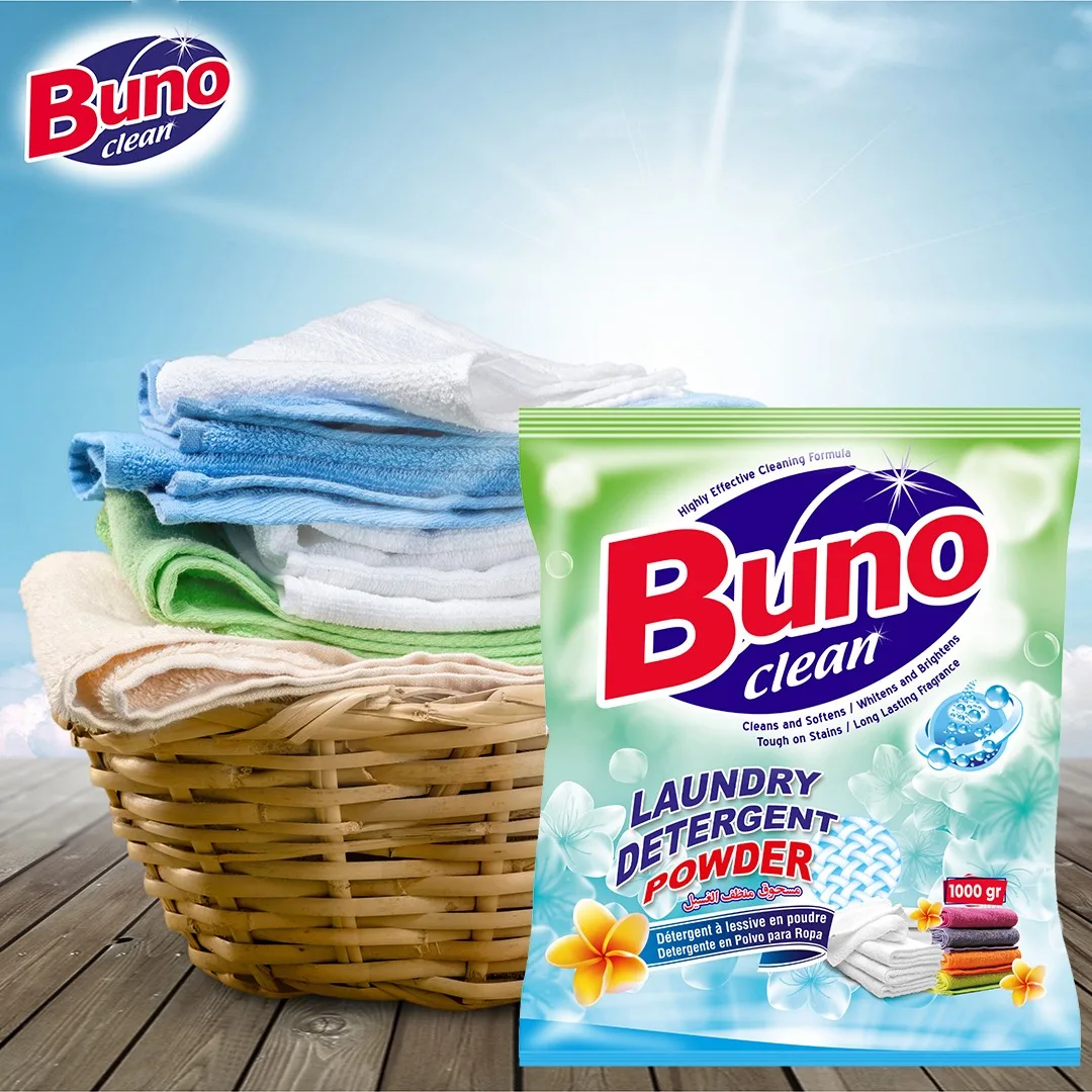 1Kg Laundry Washing Detergent Powder High Quality Strong Perfume 1000g Plastic Bag Multipurpose Powder Detergent  Made in Turkey