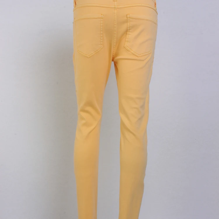 Wholesale Price Custom Fashion Yellow Damaged hole jeans Pants Men Ripped Denim Jeans