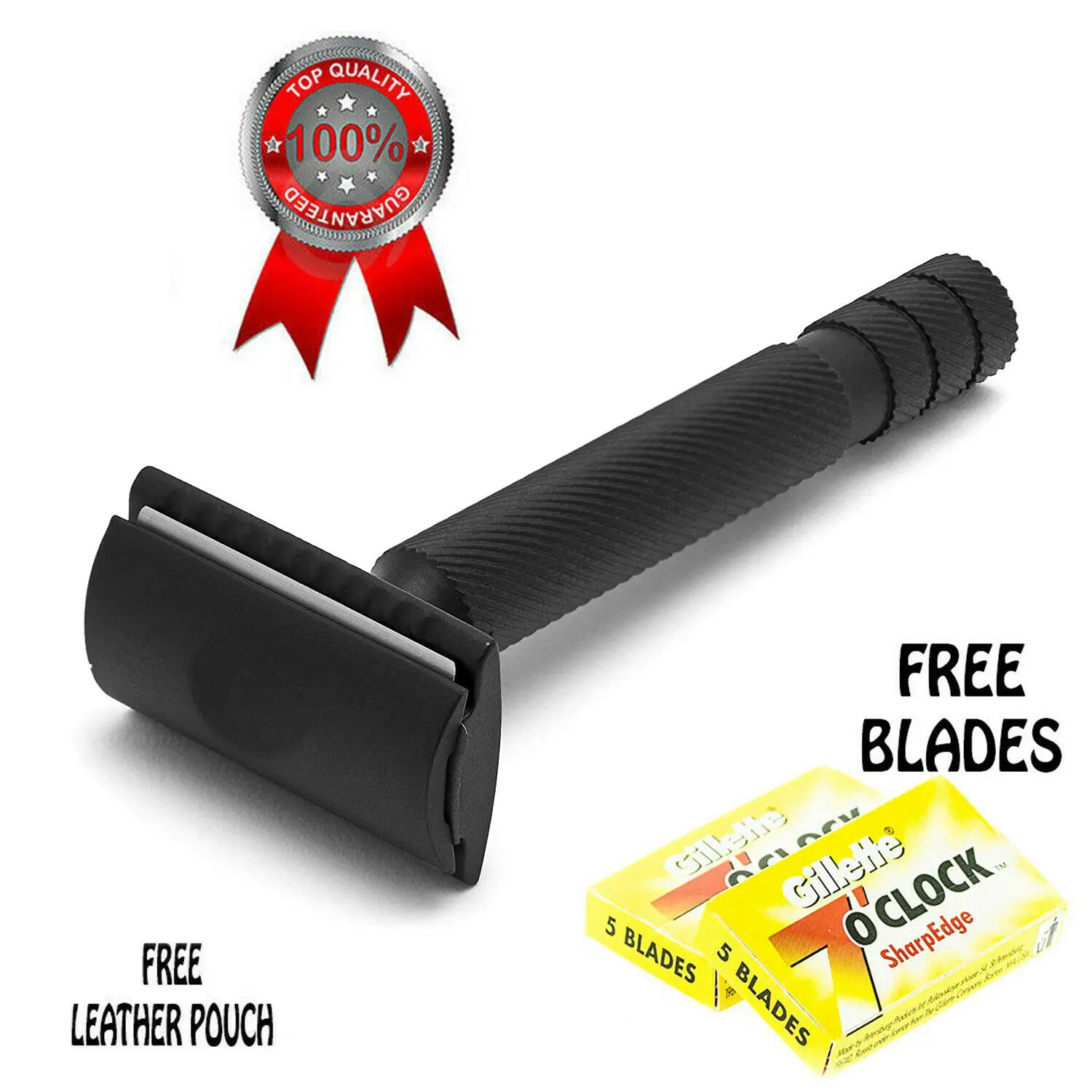 Genuine black Safety Razor Double Edge Razors +10 Free Blades & Pouch travel kit