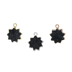 Black Druzy Gemstone Gold Electroplated Sun Shape Pendant Jewelry GS-03