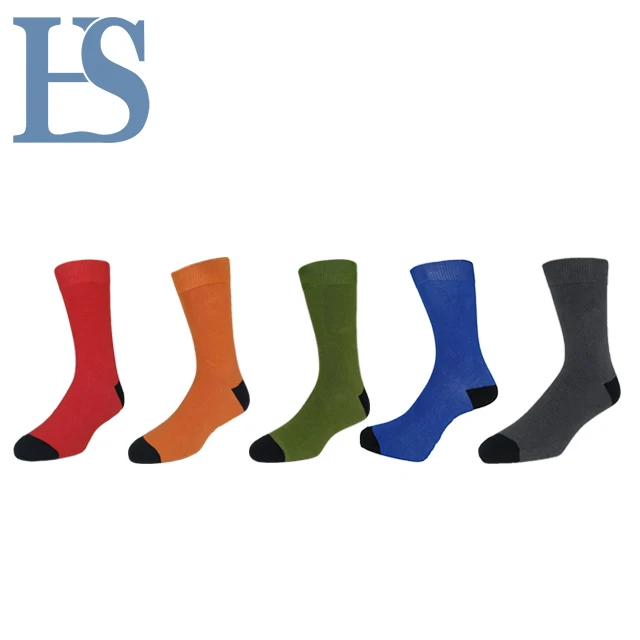 Wholesale Fashion Custom Logo Green Orange Grey Red Blue Classic Cotton Solid Plain Nylon Work Business Crew Dress Socks
