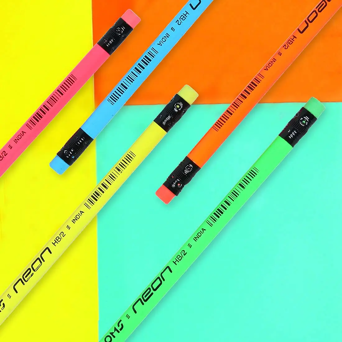 Standard Wooden Pencils Premium Quality Round Wood Doms Neon Rubber Tippede Extra Dark Lead HB Pencils