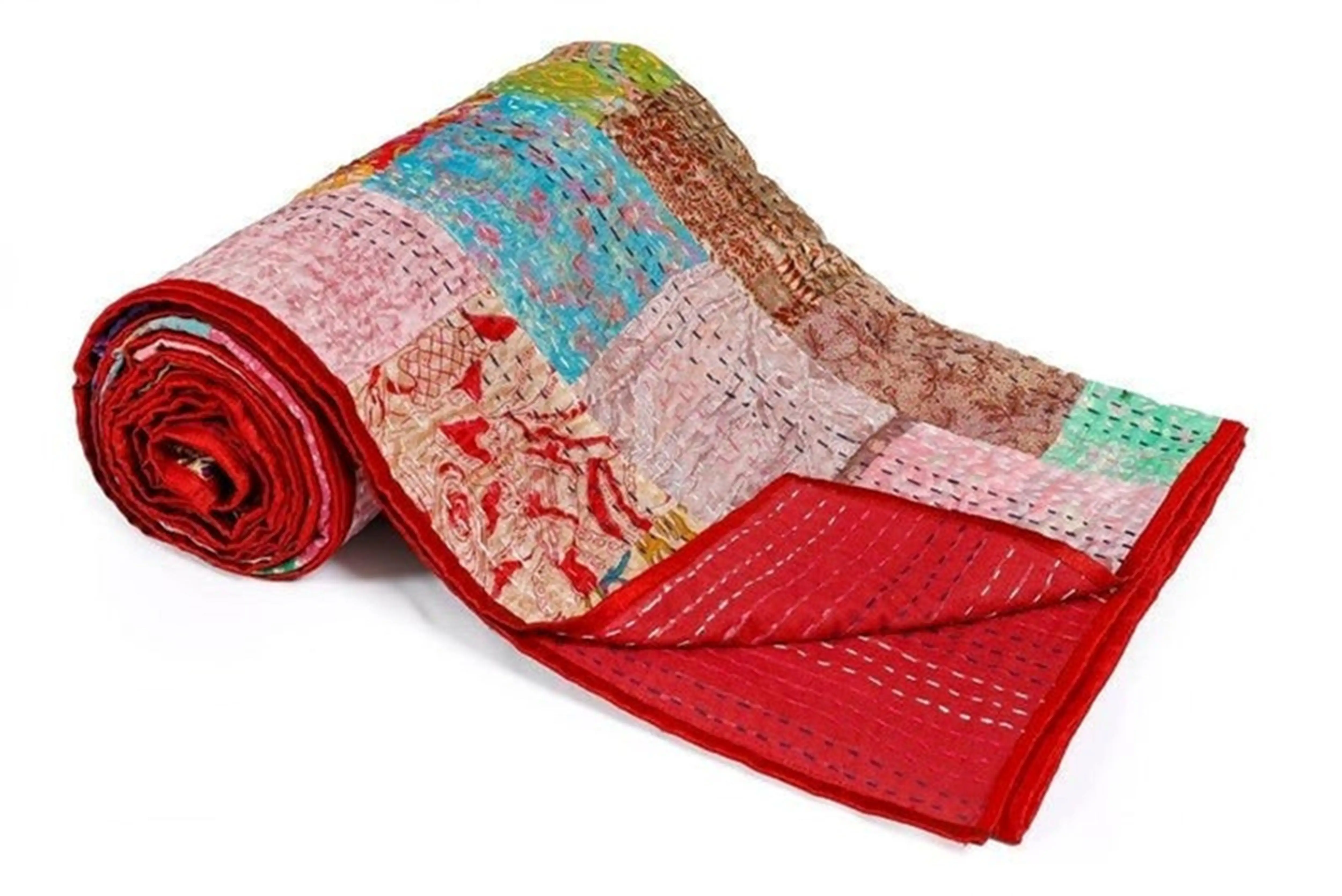 Покрывало ручной работы Kantha, покрывало на кровать, декоративное одеяло из индийского чистого шелка