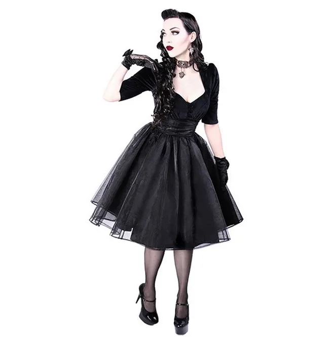 
whole sale rate customized Dark Side Sweet heart Black Velvet Organza Retro Goth Prom Dress in high quality 